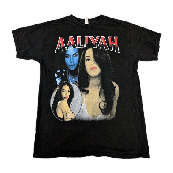 Vintage‎ Aaliyah Shirt Size Medium Black Rap R&B Tee Tour Concert Alstyle Unisex - Picture 1 of 8